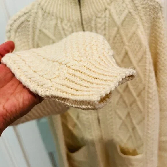Carraig Donn Zip Up Sweater Cream Aran Cable Knit Fisherman Wool Ireland Heavy - Picture 2 of 16